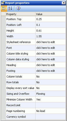 Report properties