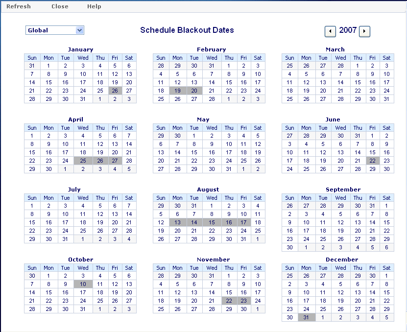 Schedule Blackout Dates interface