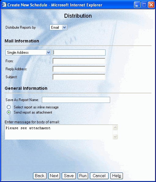 Distribution Reports by Email window