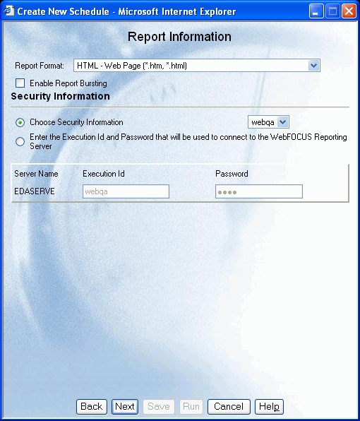 Report Information window