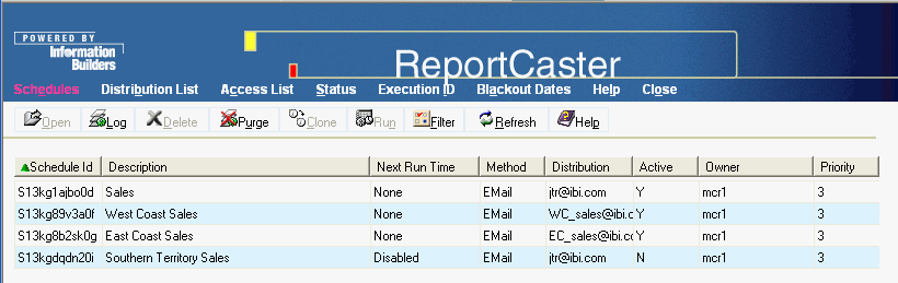 Schedules window