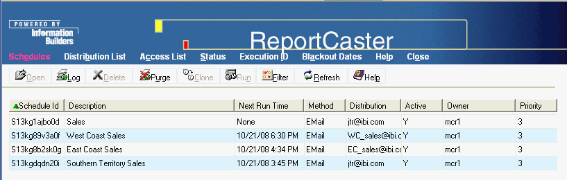 Schedules window