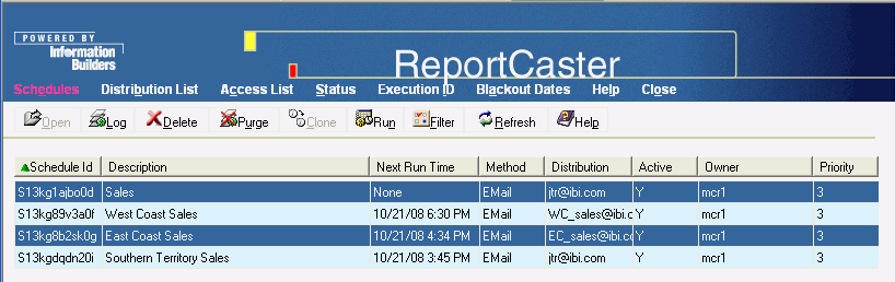 Schedules window