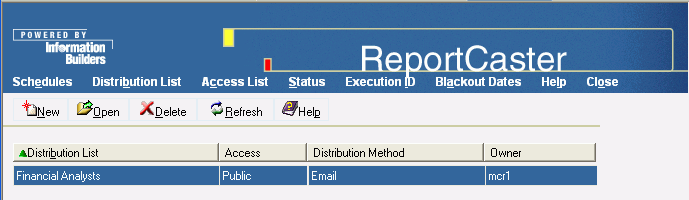 ReportCaster Distribution List pane