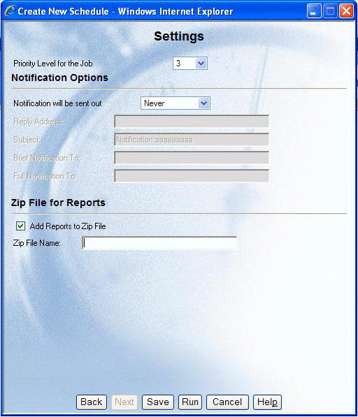 Settings window