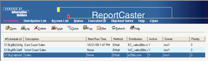 Schedules window