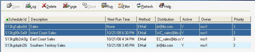Schedules window