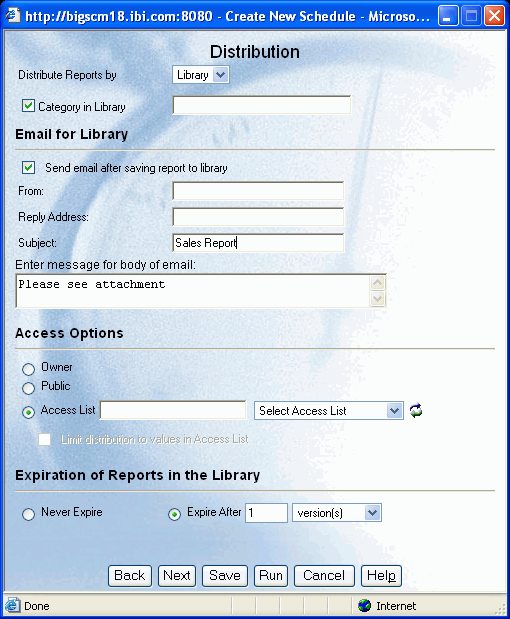 Distribution Reports by Library window