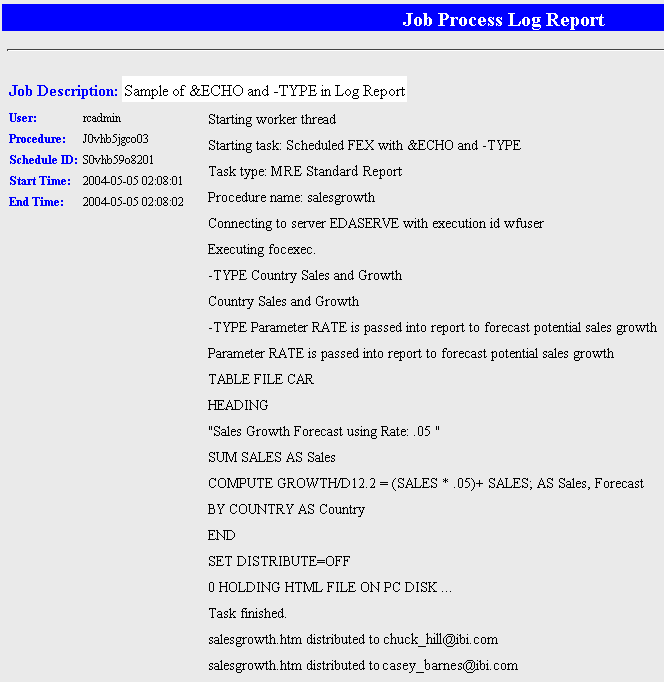 Job Process Log Report