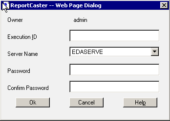 ReportCaster Web Page Dialog box