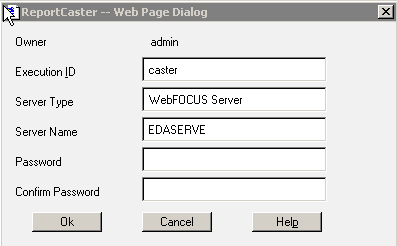 ReportCaster Web Page Dialog box
