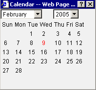 Calendar Web Page Dialog box