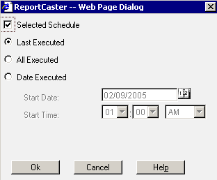 ReportCaster Web Page Dialog box