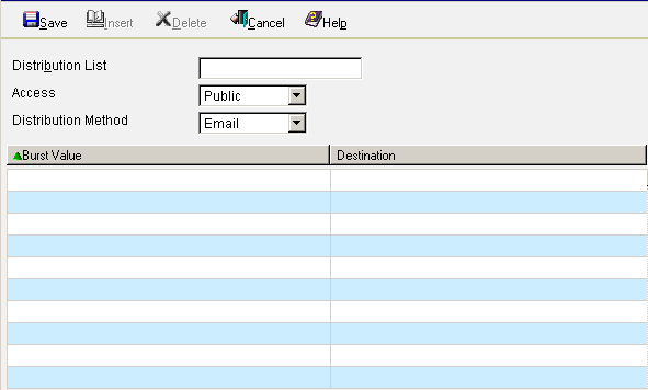 options, input fields, and drop-down lists in Distribution List pane