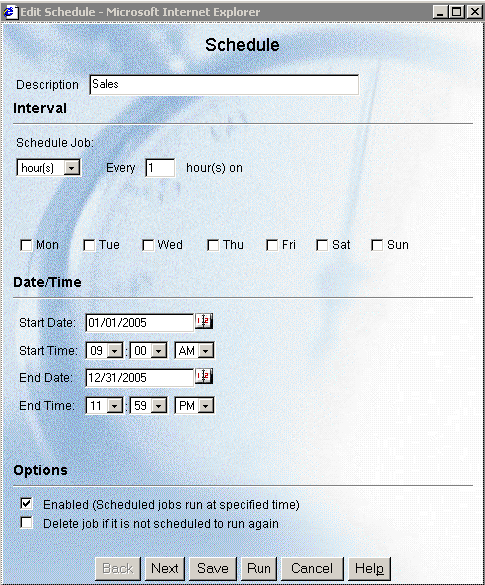 Schedule window