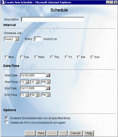 Schedule window