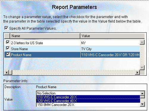 Report Parameters window