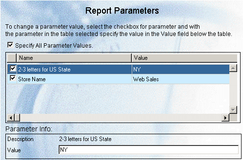 Report Parameters window