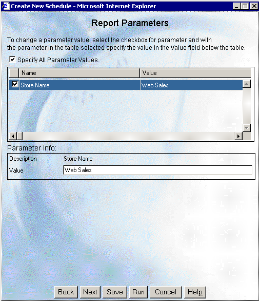 Run Parameters window