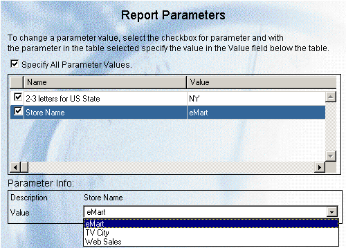 Report Parameters window