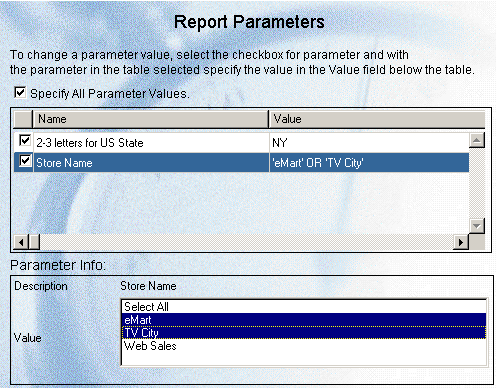 Report Parameters window